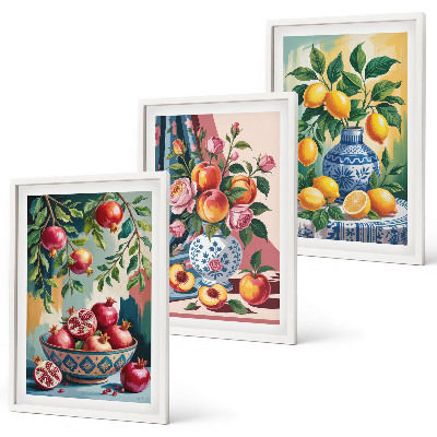 Lot de 3 tableaux pour salon Fleurs et fruits dans des vases
