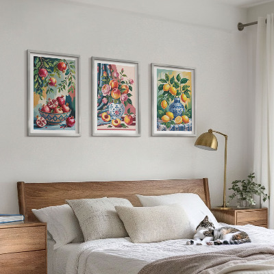 Lot de 3 tableaux pour salon Fleurs et fruits dans des vases