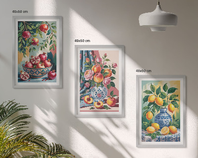 Lot de 3 tableaux pour salon Fleurs et fruits dans des vases