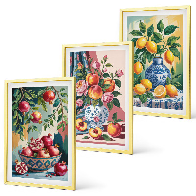 Lot de 3 tableaux pour salon Fleurs et fruits dans des vases