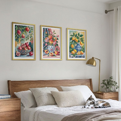 Lot de 3 tableaux pour salon Fleurs et fruits dans des vases