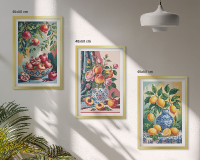 Lot de 3 tableaux pour salon Fleurs et fruits dans des vases