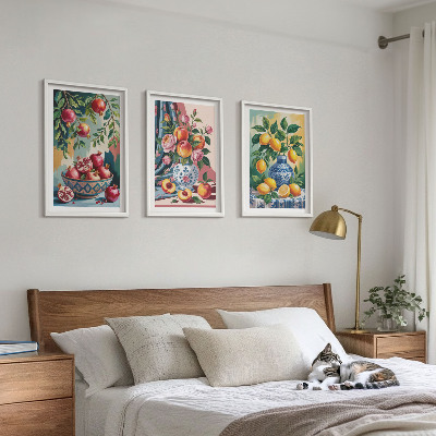 Lot de 3 tableaux pour salon Fleurs et fruits dans des vases