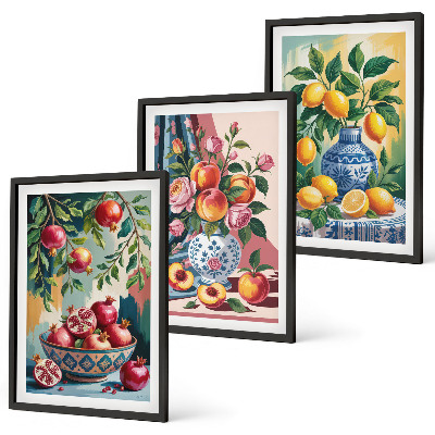 Lot de 3 tableaux pour salon Fleurs et fruits dans des vases