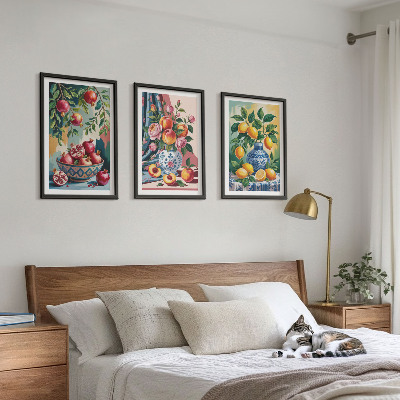 Lot de 3 tableaux pour salon Fleurs et fruits dans des vases