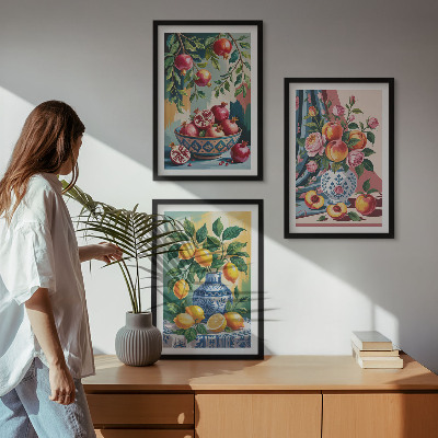 Lot de 3 tableaux pour salon Fleurs et fruits dans des vases
