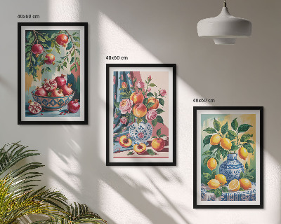 Lot de 3 tableaux pour salon Fleurs et fruits dans des vases
