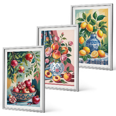 Lot de 3 tableaux pour salon Fleurs et fruits dans des vases