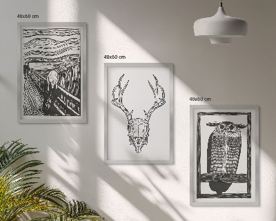 Lot de 3 tableaux pour salon Graphismes de hibou à crâne hurlant