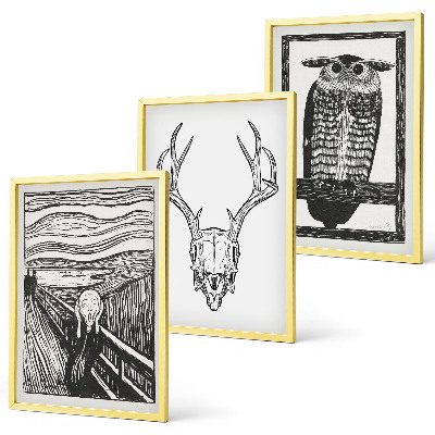 Lot de 3 tableaux pour salon Graphismes de hibou à crâne hurlant