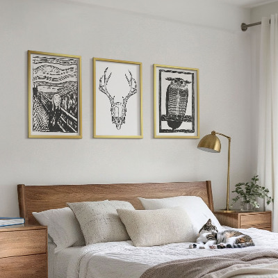 Lot de 3 tableaux pour salon Graphismes de hibou à crâne hurlant