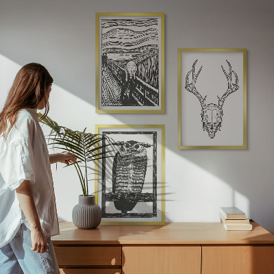 Lot de 3 tableaux pour salon Graphismes de hibou à crâne hurlant