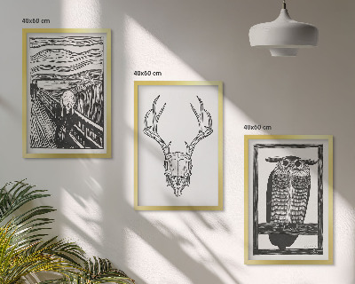 Lot de 3 tableaux pour salon Graphismes de hibou à crâne hurlant