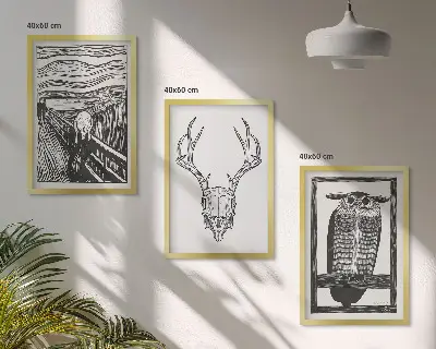 Lot de 3 tableaux pour salon motif de hibou au crâne hurlant
