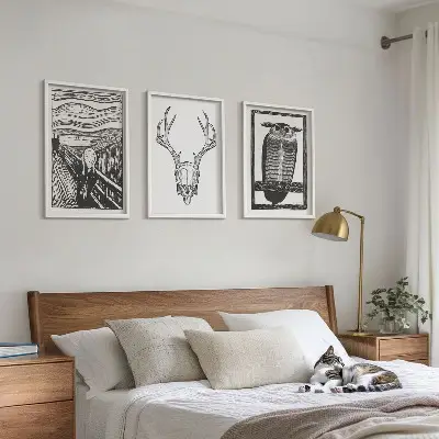 Lot de 3 tableaux pour salon motif de hibou au crâne hurlant