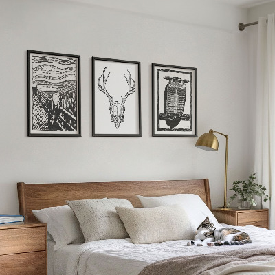 Lot de 3 tableaux pour salon Graphismes de hibou à crâne hurlant