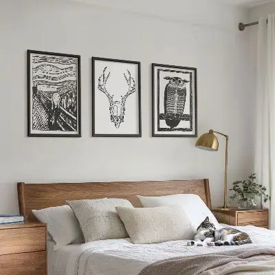Lot de 3 tableaux pour salon motif de hibou au crâne hurlant
