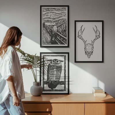 Lot de 3 tableaux pour salon Graphismes de hibou à crâne hurlant