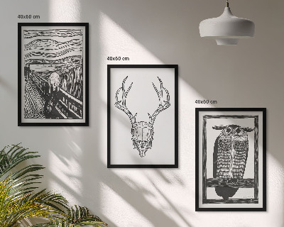 Lot de 3 tableaux pour salon Graphismes de hibou à crâne hurlant
