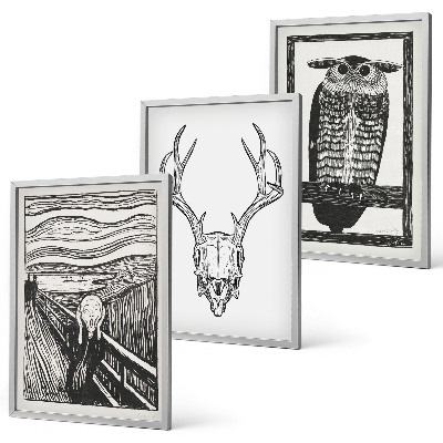 Lot de 3 tableaux pour salon Graphismes de hibou à crâne hurlant