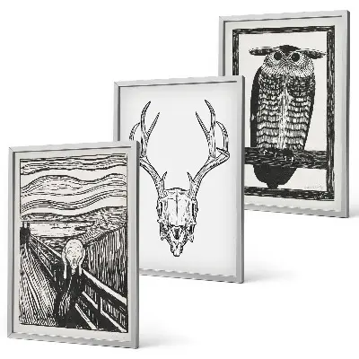 Lot de 3 tableaux pour salon motif de hibou au crâne hurlant
