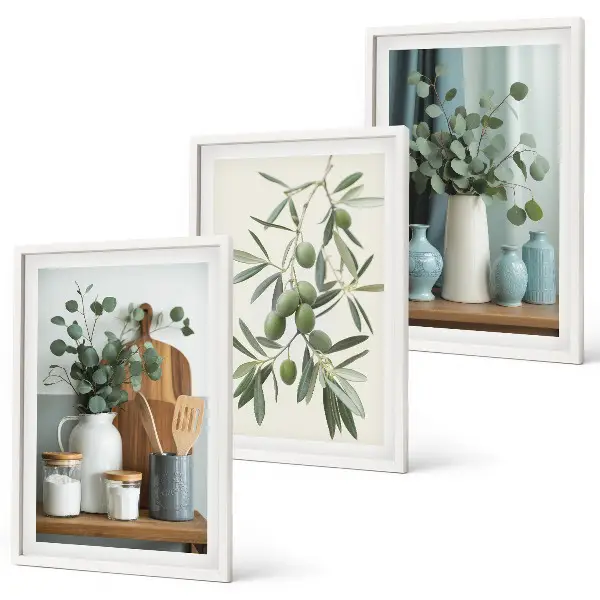 Cadre photo mural motif olives vertes et eucalyptus