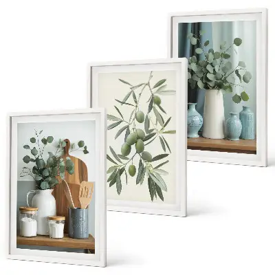 Cadre photo mural motif olives vertes et eucalyptus