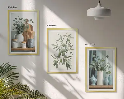 Cadre photo mural motif olives vertes et eucalyptus