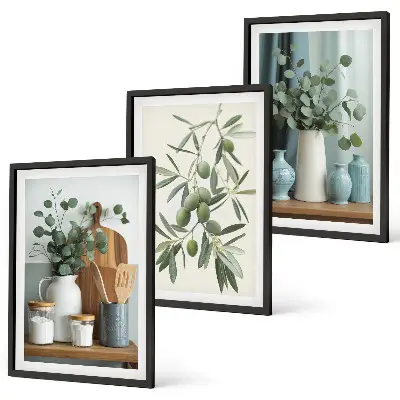 Cadre photo mural motif olives vertes et eucalyptus