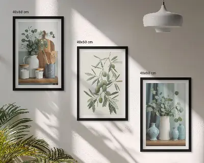 Cadre photo mural motif olives vertes et eucalyptus