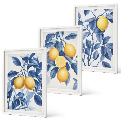 Cadre photo mural Branches de citronnier feuilles bleues