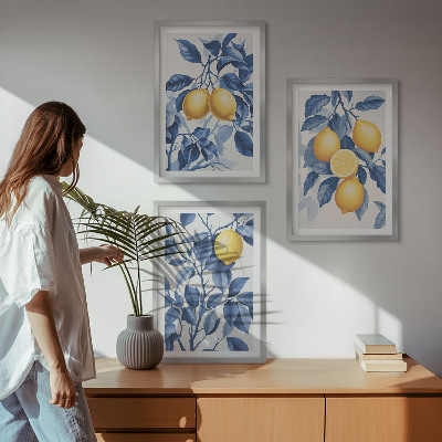 Cadre photo mural Branches de citronnier feuilles bleues