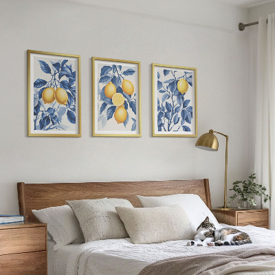 Cadre photo mural Branches de citronnier feuilles bleues