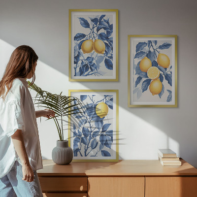 Cadre photo mural Branches de citronnier feuilles bleues