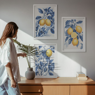 Cadre photo mural Branches de citronnier feuilles bleues