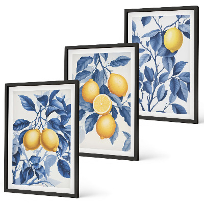 Cadre photo mural Branches de citronnier feuilles bleues