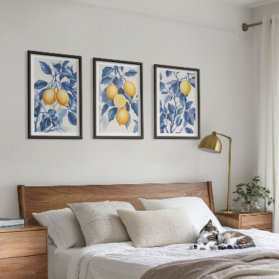 Cadre photo mural Branches de citronnier feuilles bleues