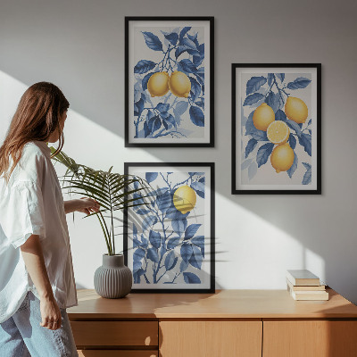 Cadre photo mural Branches de citronnier feuilles bleues