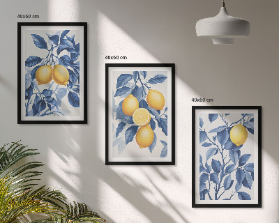 Cadre photo mural Branches de citronnier feuilles bleues