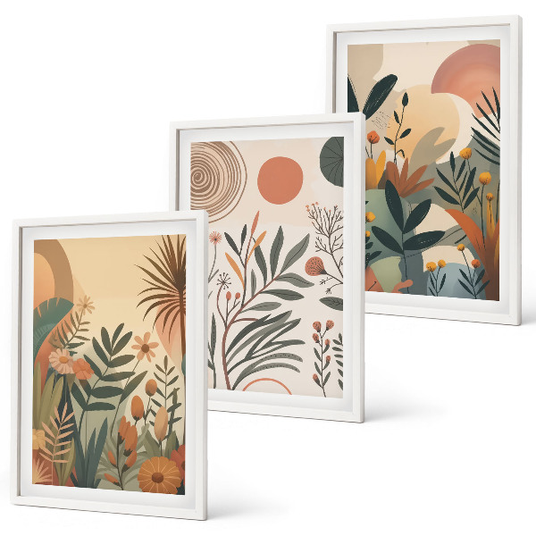Lot de 3 tableaux pour salon Motifs végétaux aux couleurs douces