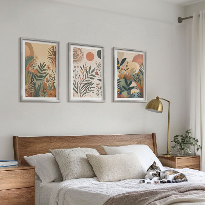 Lot de 3 tableaux pour salon Motifs végétaux aux couleurs douces