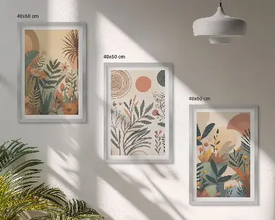 Lot de 3 tableaux pour salon avec motifs végétaux aux couleurs douces