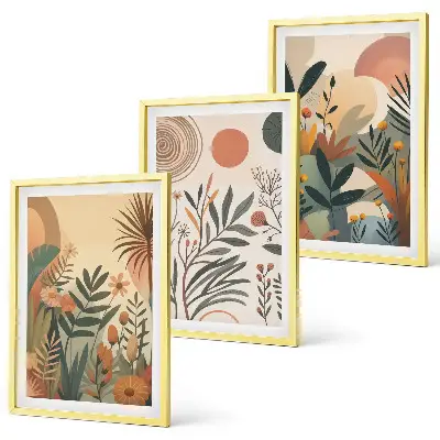 Lot de 3 tableaux pour salon avec motifs végétaux aux couleurs douces