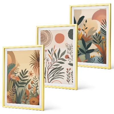 Lot de 3 tableaux pour salon Motifs végétaux aux couleurs douces