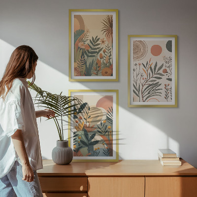 Lot de 3 tableaux pour salon Motifs végétaux aux couleurs douces