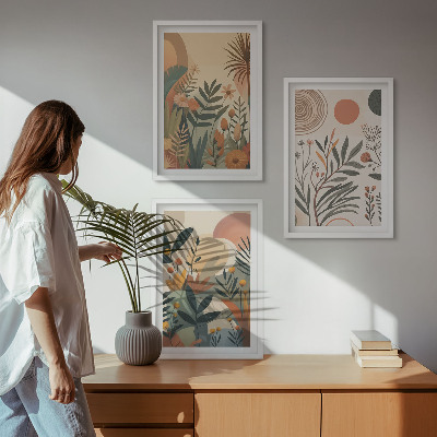 Lot de 3 tableaux pour salon Motifs végétaux aux couleurs douces