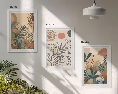 Lot de 3 tableaux pour salon avec motifs végétaux aux couleurs douces