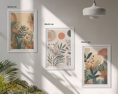 Lot de 3 tableaux pour salon Motifs végétaux aux couleurs douces