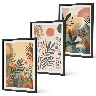 Lot de 3 tableaux pour salon Motifs végétaux aux couleurs douces