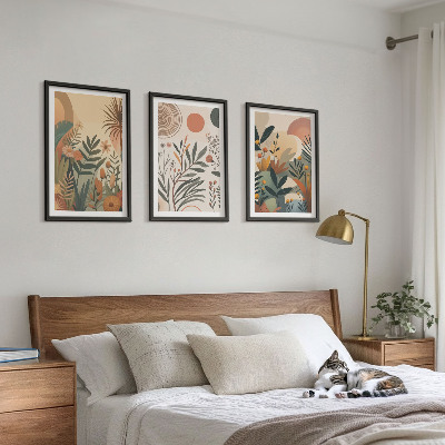 Lot de 3 tableaux pour salon Motifs végétaux aux couleurs douces